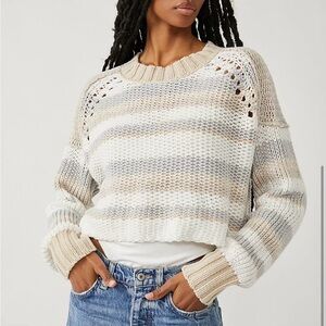 Free People Cream and Tan Knit Sweater